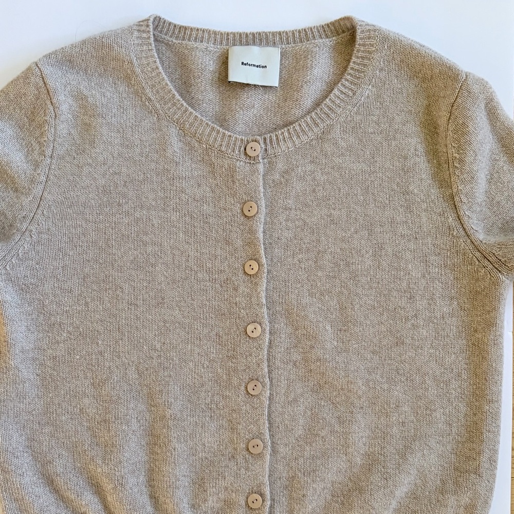 Reformation Clara medium weight cashmere cardigan sweater.